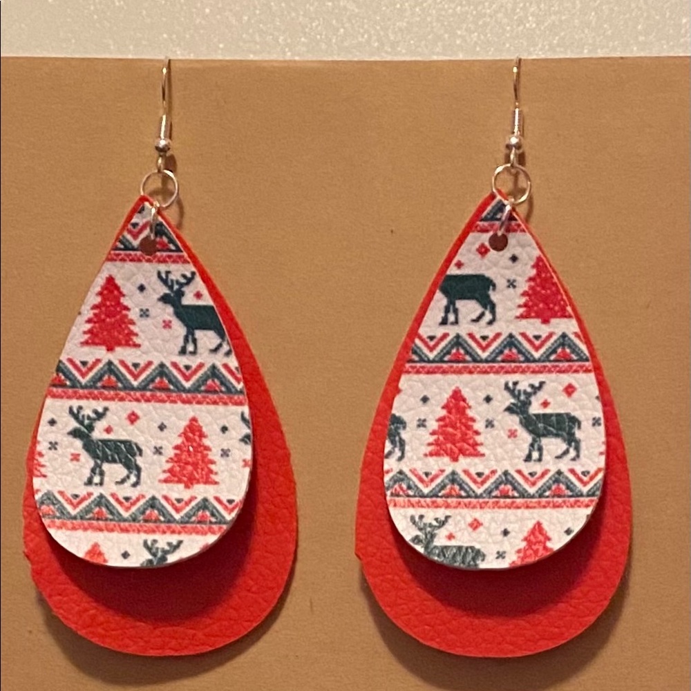 Handmade Faux Leather Earrings- Red, White & Green